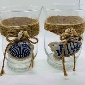 NWT Two Beach Themed Vases Rope, shells, more!